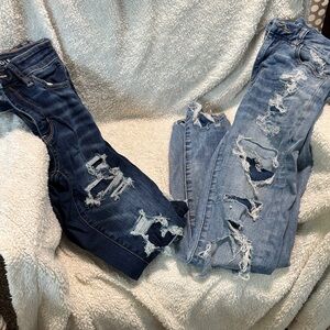 Bundle of 2 American Eagle Outfitters Dark and Light Blue Distressed Jeans